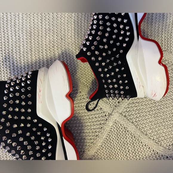 Christian Louboutin Black and Silver Spike Sock Sneaker - Picture 4 of 5